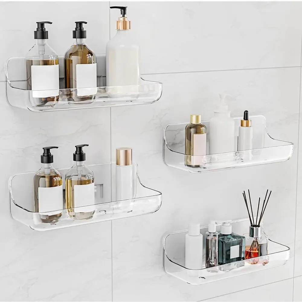 Adhesive Shower Caddy 4 Pack Acrylic Bathroom Shelves No Drill Wall Mount